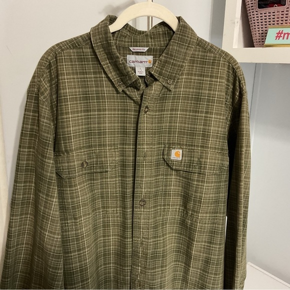 Carhartt Olive Long Sleeve Button Down Shirt Size L - Picture 3 of 6